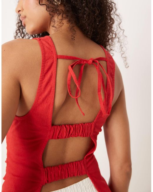 Free People Red Kaylor Backless Linen Top