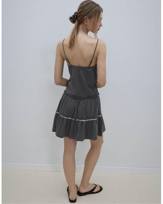Stradivarius Gray Ruffled Dress With Studs