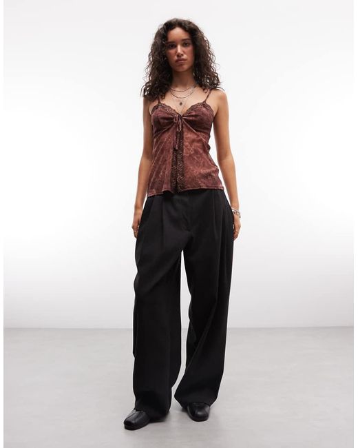Reclaimed Vintage Multicolor Tie Front Printed Cami Top With Lace