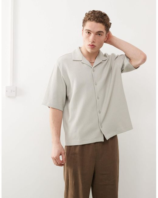 Weekday – kurzärmliges, geripptes oversize-hemd in Natural für Herren