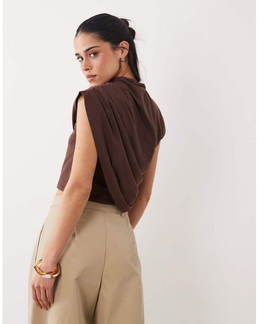 ASOS Natural Asymmetric Cape Detail Crop Top