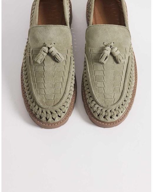 ASOS Natural Woven Tassel Loafers With Cleated Sole for men
