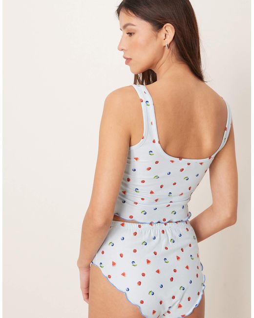 Loungeable White Fruit Print Baby Waffle Vest And Knicker Pyjama Set