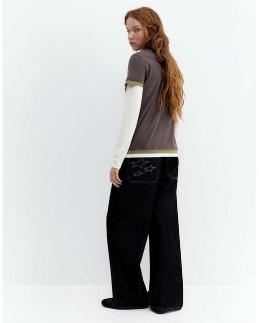 Pull&Bear Brown Double Sleeve T-Shirt