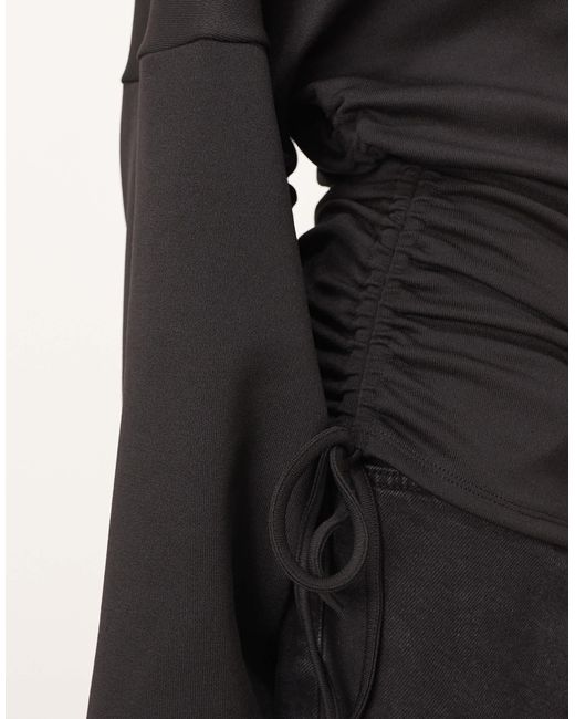 ARRANGE Black Jersey Off The Shoulder Wide Sleeves Top With Ruched Hem