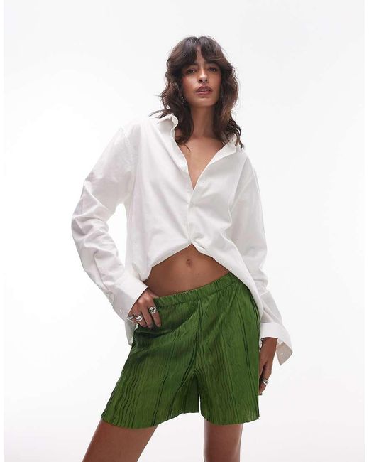 TOPSHOP Green Plisse Wide Leg Shorts