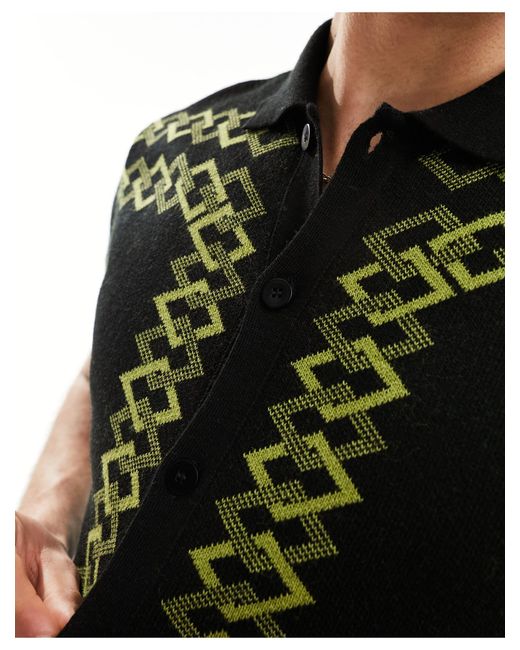 ASOS Black Knitted Revere Polo for men