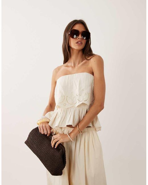 Mango Natural 100% Cotton Off Shoulder Embroidered Top