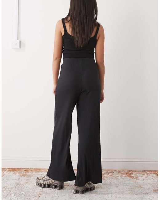 Noisy May Black Ribbed Wide Leg Trouser