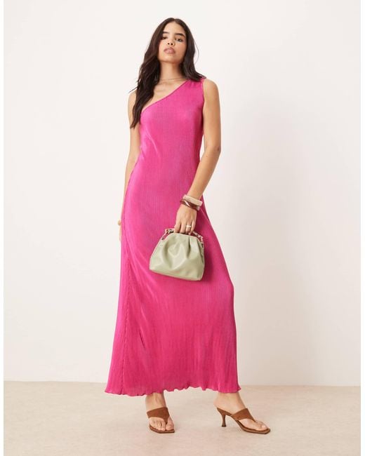 Vila Plisse One Shoulder Sleeveless Maxi Dress in Pink | Lyst
