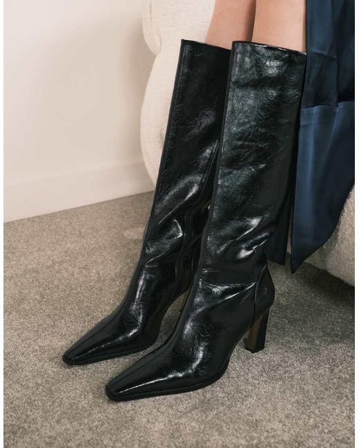 ASOS Black Wide Fit Clara Chisel Toe Knee Boots