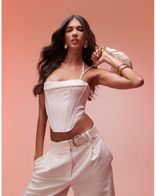 Oh Polly Pink Centaine Square Neck Corset Top