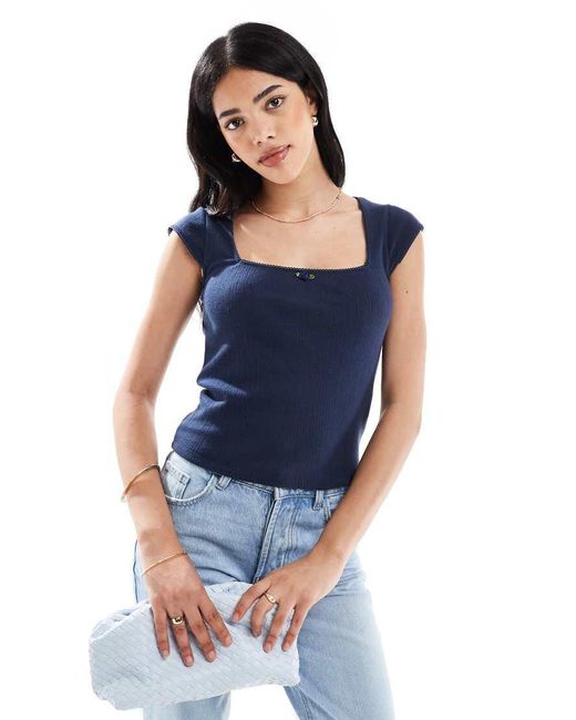 Hollister Blue Square Neck Pointelle T-shirt