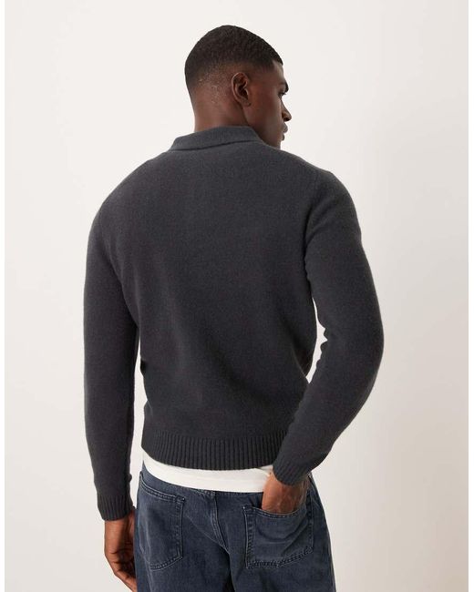 Mango Blue Split Neck Knitted Polo Jumper for men