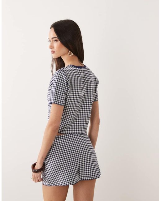 GOOD AMERICAN Blue Fine Knit Round Neck Short Sleeve Button Through Top Co-ord