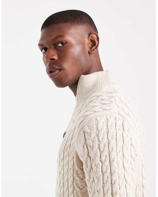 Threadbare Natural Mock Neck Knitted Jumper for men