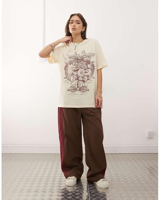 Monki Natural Oversized Floral Graphic T-shirt