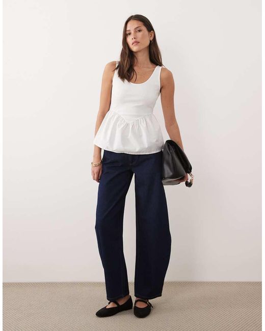 ASOS White Ribbed Scoop Neck Cami With Peplum Hem