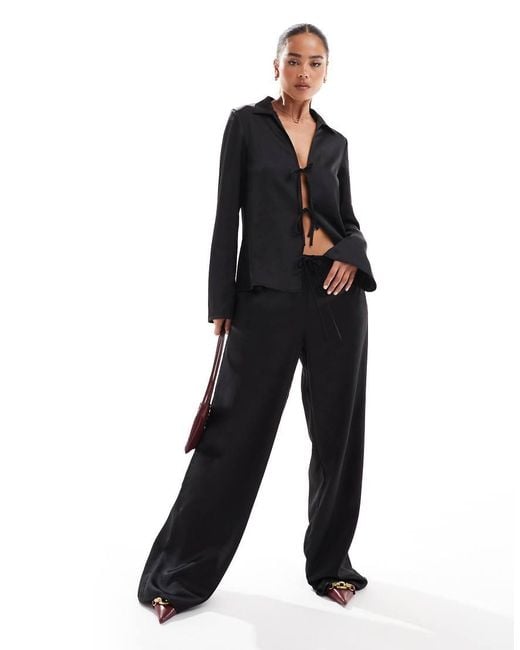 Stradivarius Black Satin Pull On Trouser Co-ord