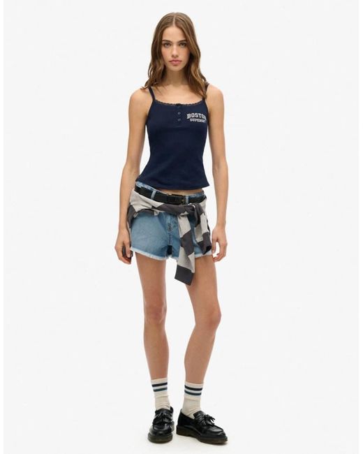 Superdry Blue Athletic Essentials Graphic Button Cami Top