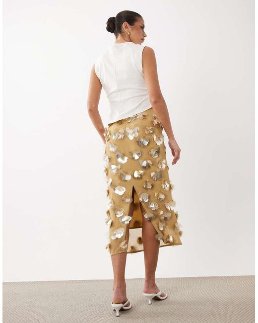 ASOS White 3d Flower Embellished Volume Midi Skirt