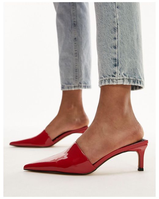 TOPSHOP Red Eva Pointed Toe Kitten Heel Shoe