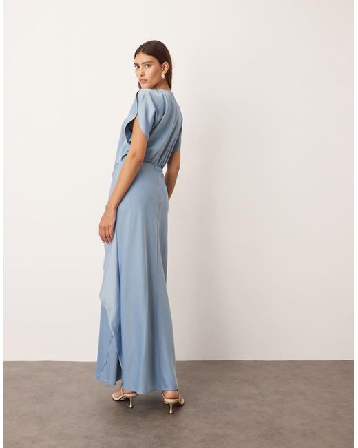 ARRANGE Blue Drape Split Sleeve Maxi Dress With Metal Trim