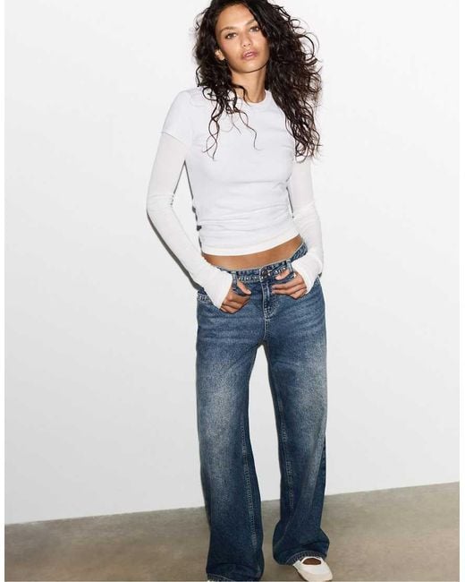 Stradivarius White Basic Short Sleeve Round Neck T-Shirt