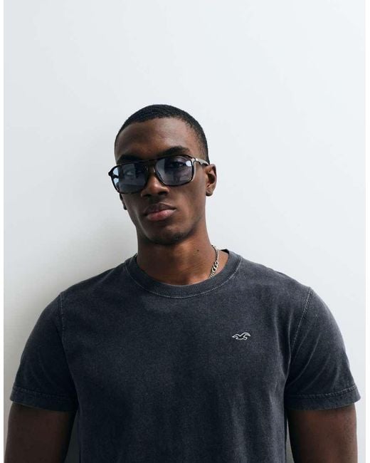 Hollister Blue Slim Fit Icon Logo Crew Neck T-shirt for men