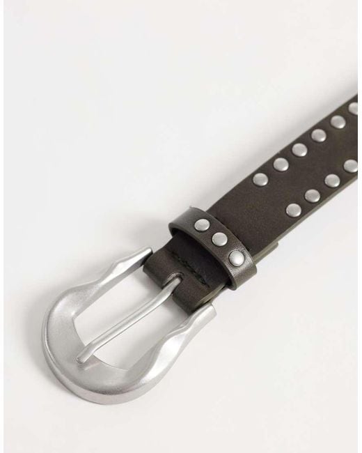 ASOS White Wave Molten Buckle Studded Faux Leather Belt for men