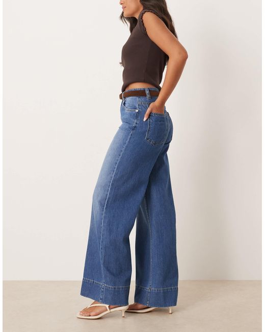 ASOS Blue Wide Leg Jean With Crease Front And Belt