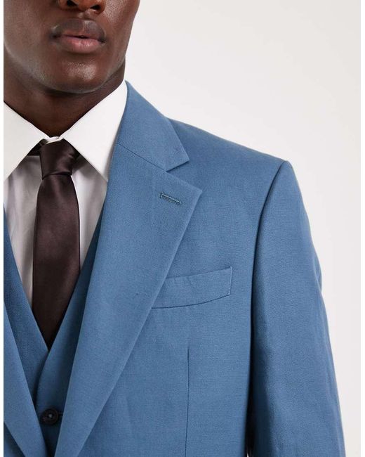 ASOS Blue Slim Linen-rich Suit Jacket for men