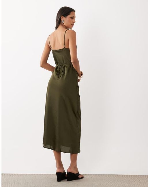New Look Green Satin Cowl Neck Midi Dress