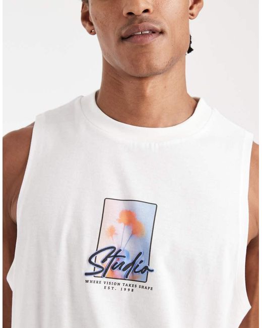ASOS White Relaxed Tank With Front Puff Print Graphic for men
