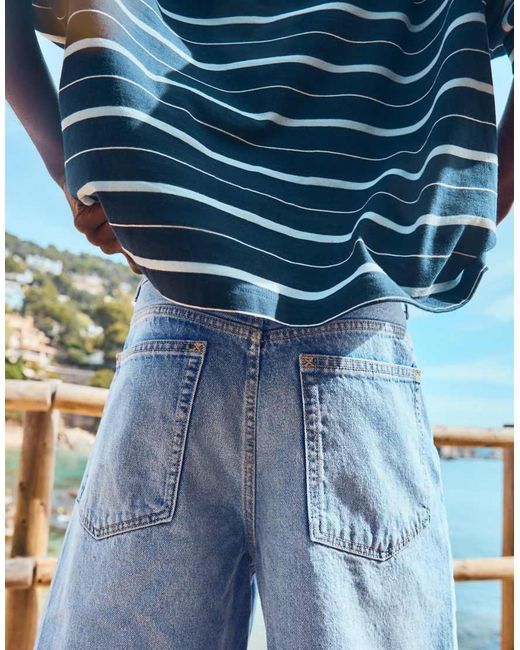 Bershka Blue Baggy Denim Bermuda Shorts for men