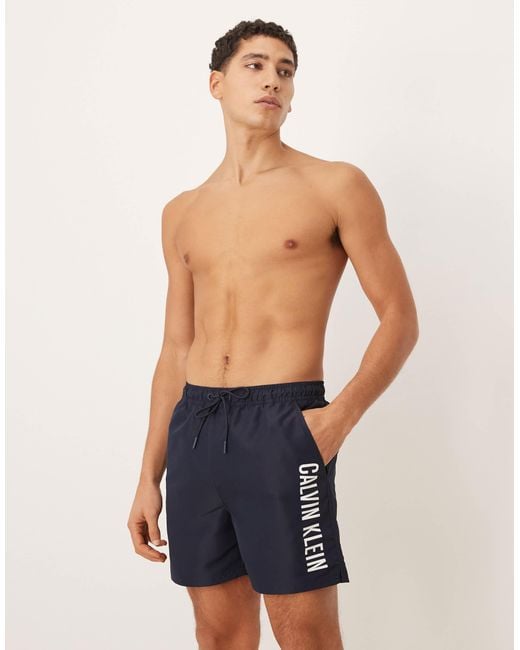 Calvin Klein Blue Contrast Side Script Swim Trunks for men
