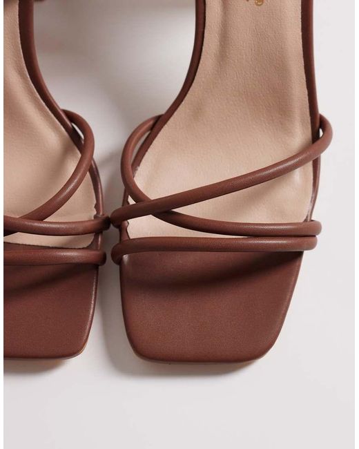 London Rebel Brown Ash Strappy Mid Block Heeled Sandals