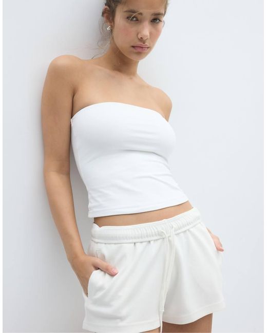 Stradivarius White Micro Shorts With Turn-Up Waist