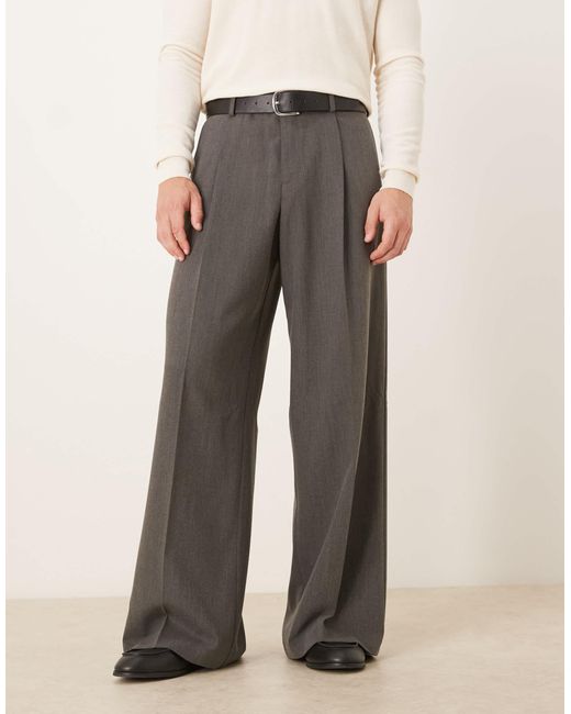 ASOS Gray Smart Loose Leg Trousers With Front Pleat for men