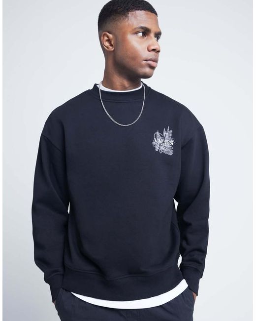 River Island Blue Oversized Fit Gothic Graphic Sweatshirt for men