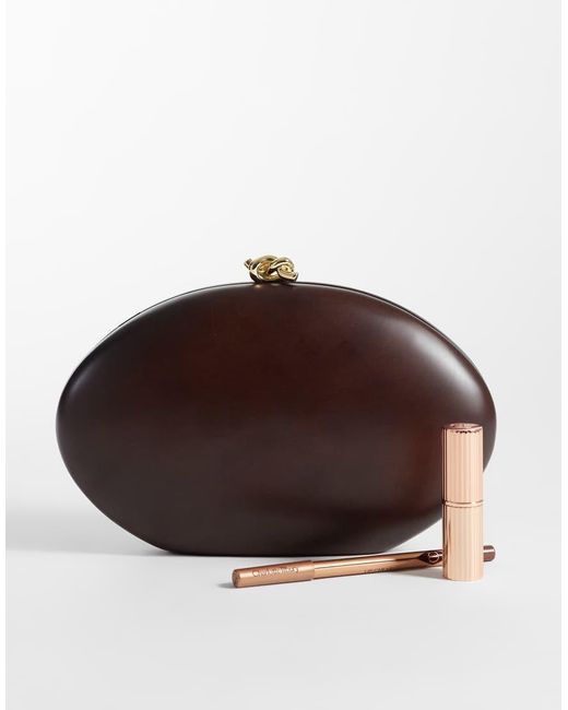 Mango Brown 100% Wood Oval Clutch Bag With Detatchable Chain