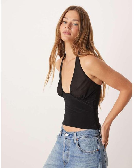 ASOS Haltertop Van Meshmix in het Black