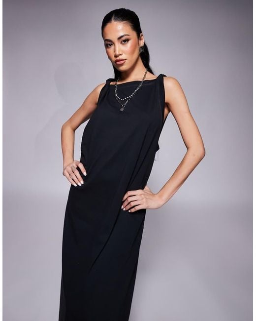 ASOS Blue Sleeveless Twist Shoulder Column Midi Dress