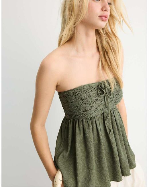 Stradivarius Green Crochet Bandeau Top