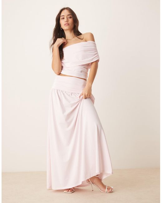 Top froncé à encolure bardot à assortir - pastel ASOS en coloris Pink