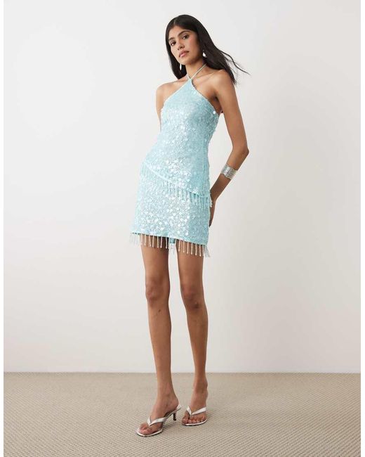 Motel Blue Arlela Sequin Asymetric Bead Hem Top