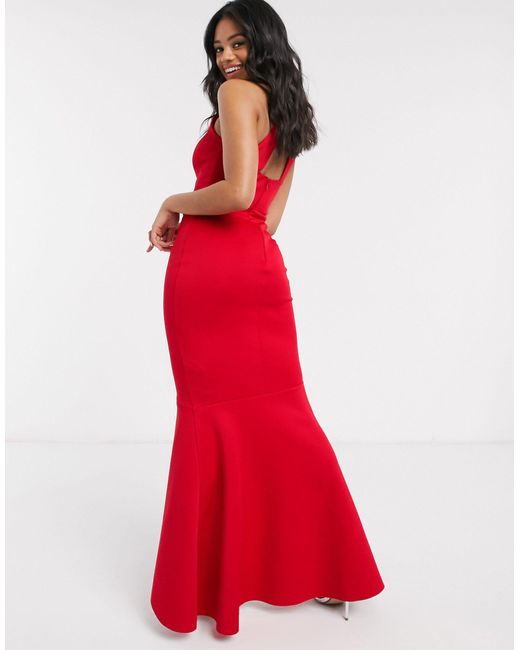opladning overalt opføre sig Lipsy X Abbey Clancy Halterneck Ruffle Maxi Dress in Red | Lyst Australia
