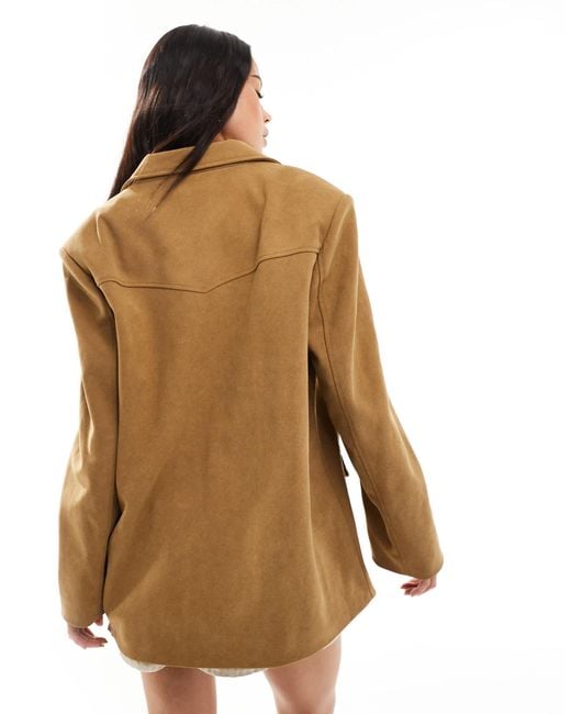 Stradivarius Natural – str – blazer aus wildleder