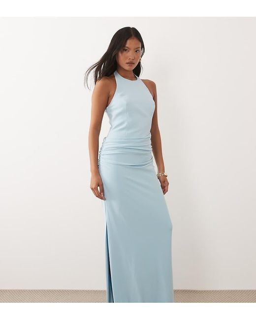 Forever New Blue Halter Neck Drape Waist Maxi Dress