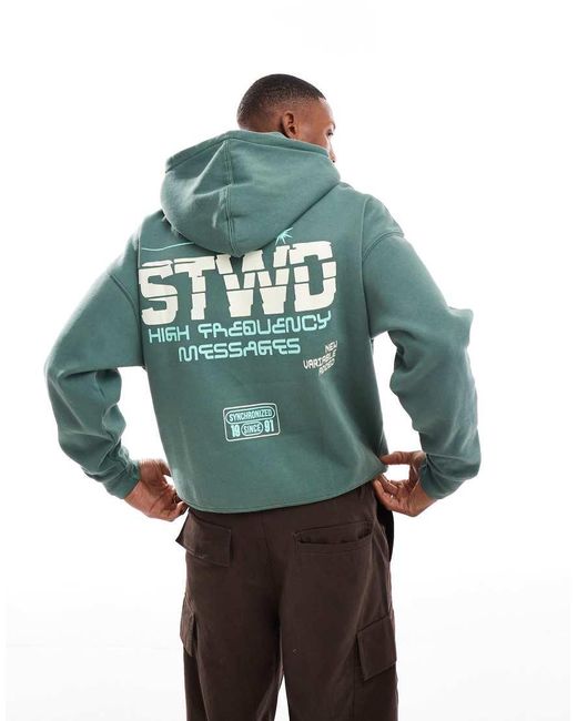 Pull&Bear Green Stwd Printed Hoodie for men